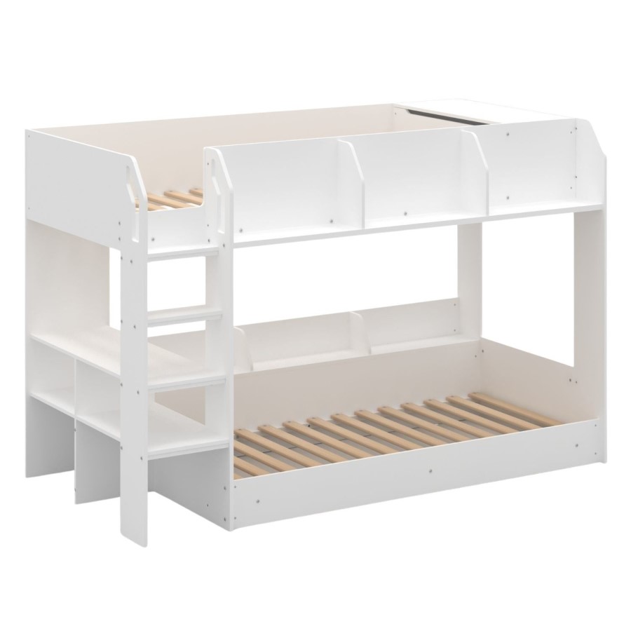 White Bunk Bed with Storage Shelves - Freddie