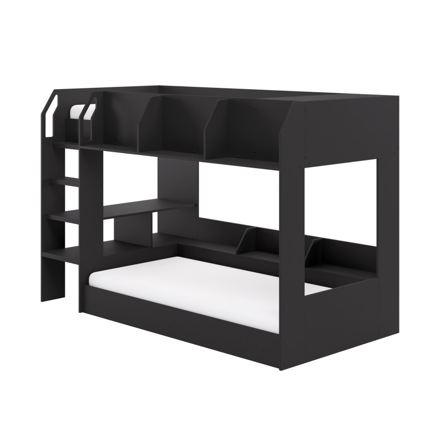 Black Bunk Bed with Storage Shelves - Freddie