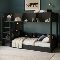 Black Bunk Bed with Storage Shelves - Freddie