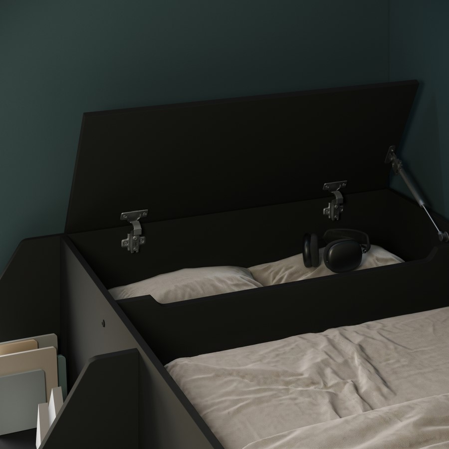 Black Bunk Bed with Storage Shelves - Freddie