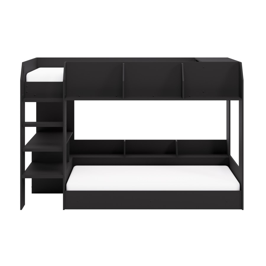 Black Bunk Bed with Storage Shelves - Freddie