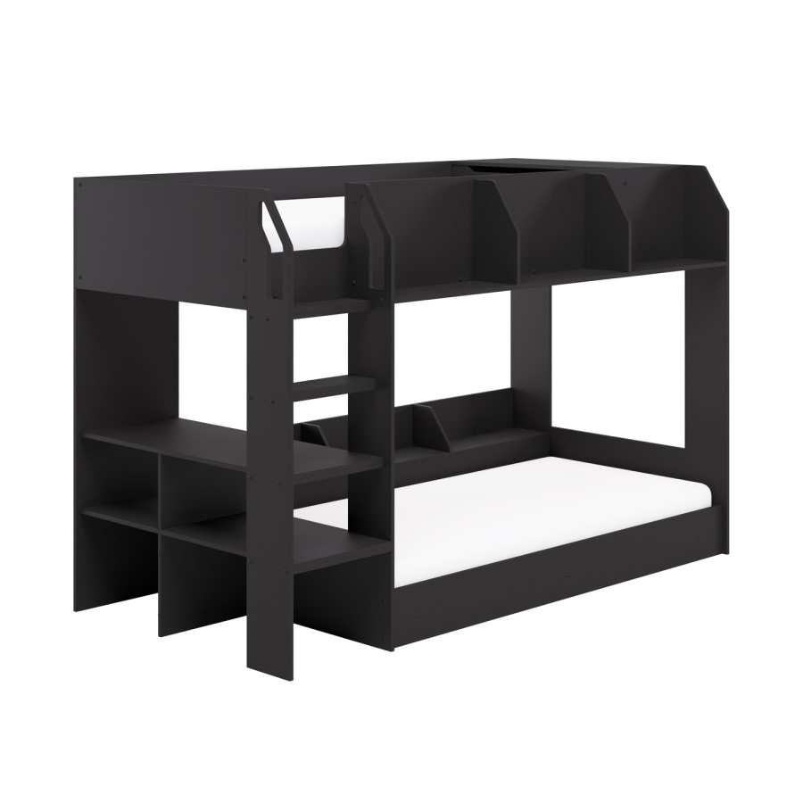 Black Bunk Bed with Storage Shelves - Freddie
