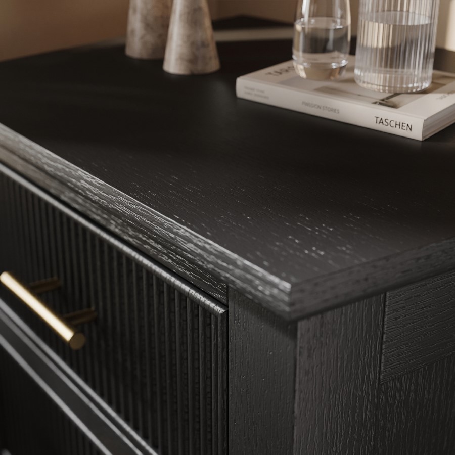 Black Ribbed 3 Drawer Bedside Table - Farah 