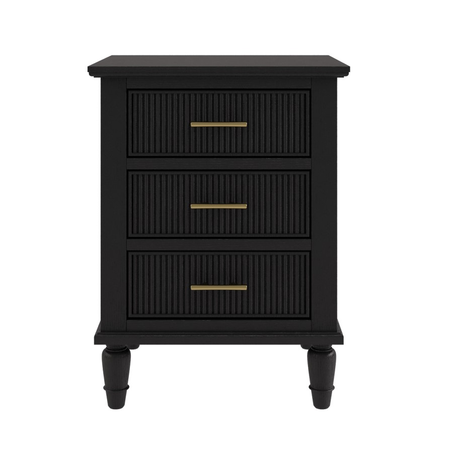 Black Ribbed 3 Drawer Bedside Table - Farah 