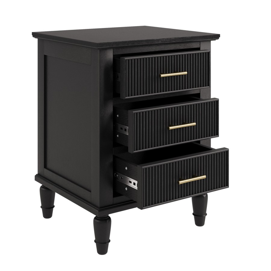 Black Ribbed 3 Drawer Bedside Table - Farah 