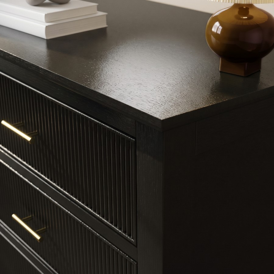 Black Ribbed 6 Drawer Chest of Drawers - Farah