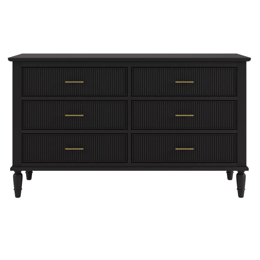 Black Ribbed 6 Drawer Chest of Drawers - Farah