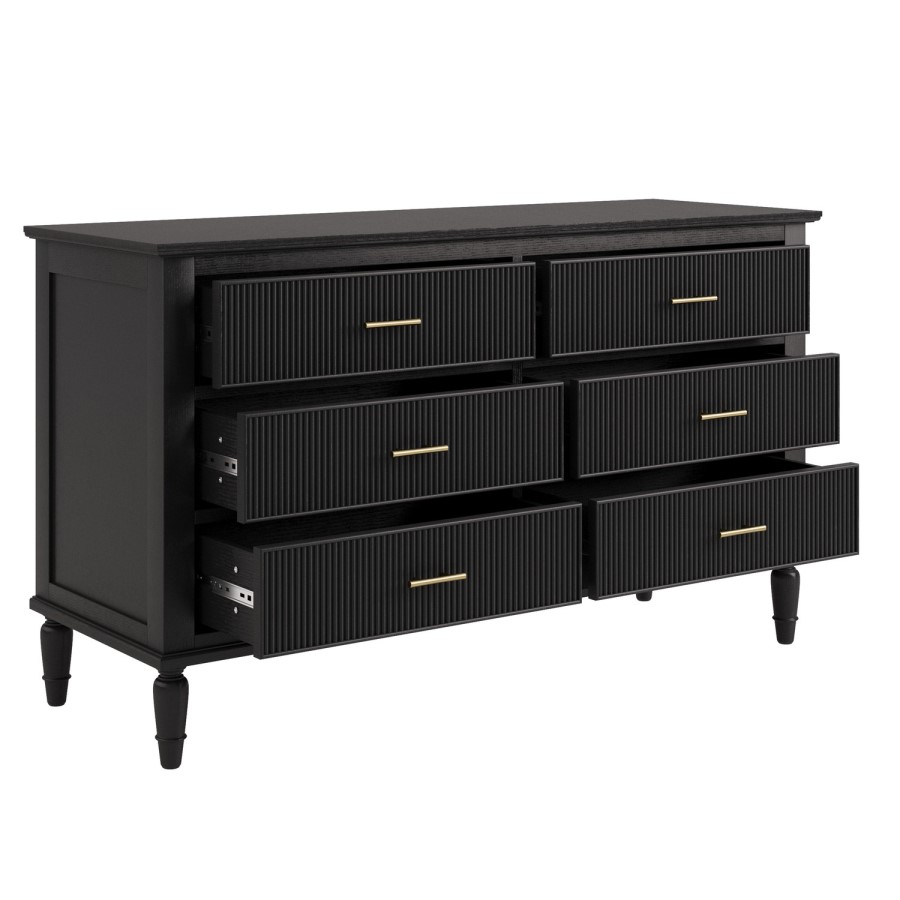 Black Ribbed 6 Drawer Chest of Drawers - Farah