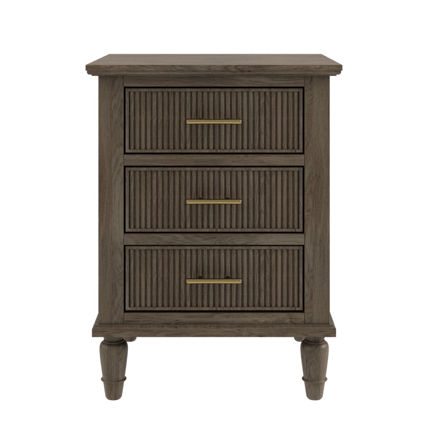 Dark Wood Ribbed 3 Drawer Bedside Table - Farah 
