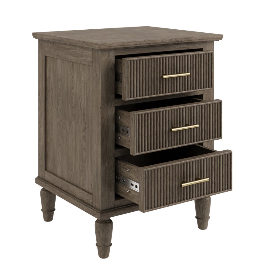 Dark Wood Ribbed 3 Drawer Bedside Table - Farah 