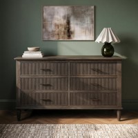 Dark Wood Ribbed 6 Drawer Chest of Drawers - Farah