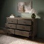 Dark Wood Ribbed 6 Drawer Chest of Drawers - Farah