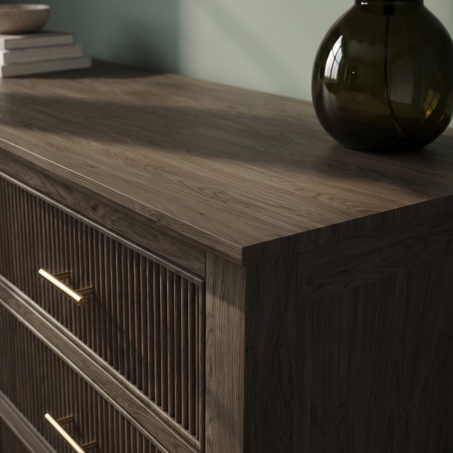 Dark Wood Ribbed 6 Drawer Chest of Drawers - Farah