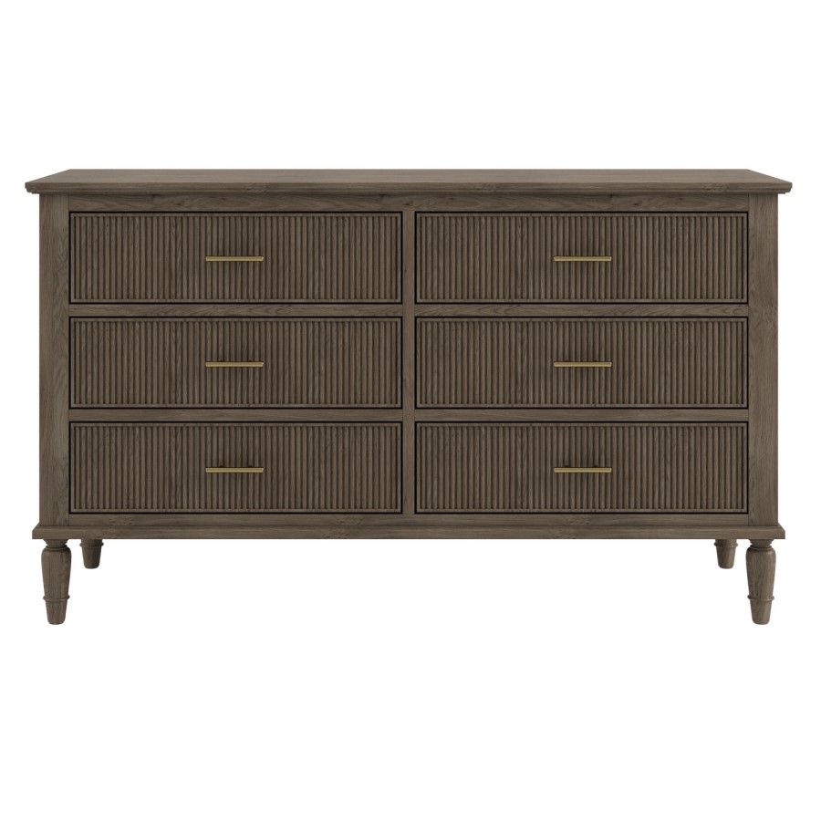 Dark Wood Ribbed 6 Drawer Chest of Drawers - Farah