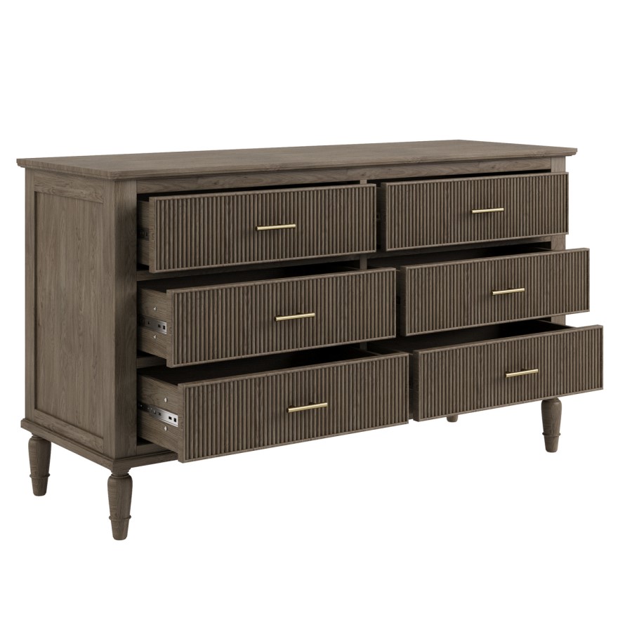 Dark Wood Ribbed 6 Drawer Chest of Drawers - Farah