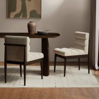 Set of 2 Walnut and Beige Ribbed Upholstered Dining Chairs - Freja