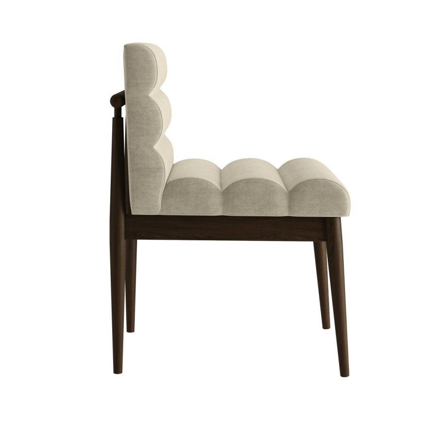 Set of 2 Walnut and Beige Ribbed Upholstered Dining Chairs - Freja
