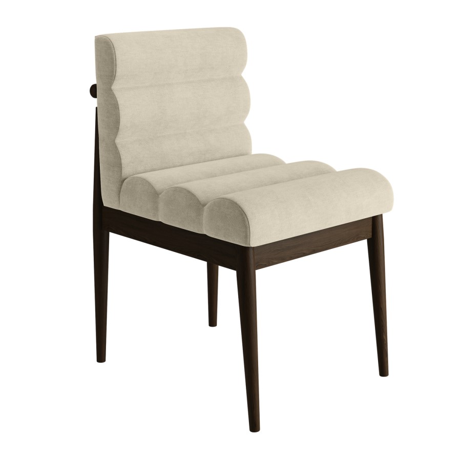 Set of 2 Walnut and Beige Ribbed Upholstered Dining Chairs - Freja
