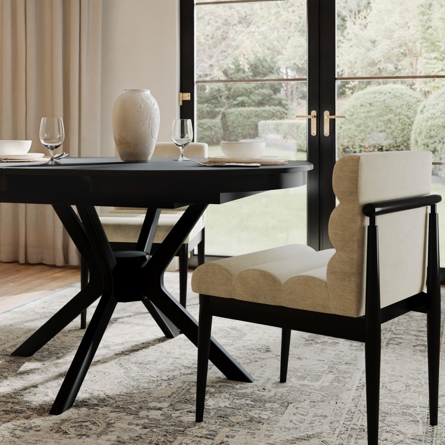 Set of 2 Black and Beige Ribbed Upholstered Dining Chairs - Freja
