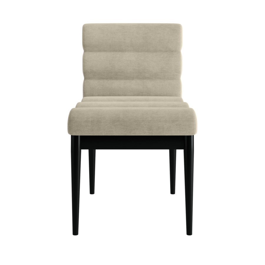 Set of 2 Black and Beige Ribbed Upholstered Dining Chairs - Freja