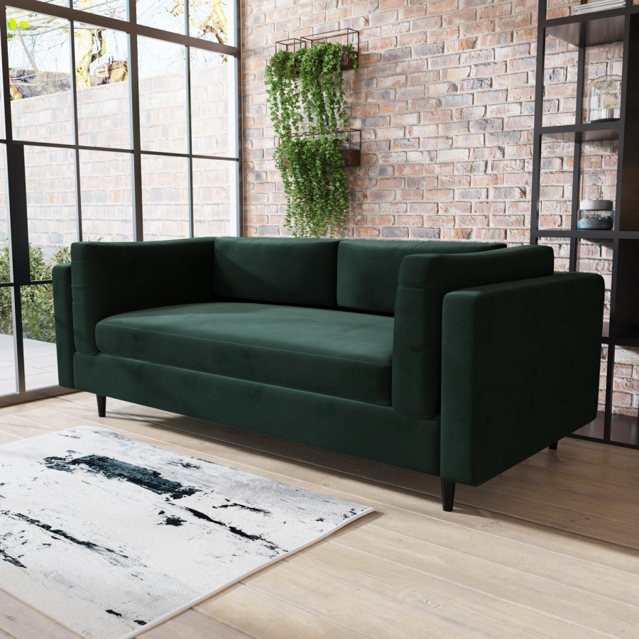 GRADE A1 - Green Velvet 3 Seater Sofa in a Box - Frankie