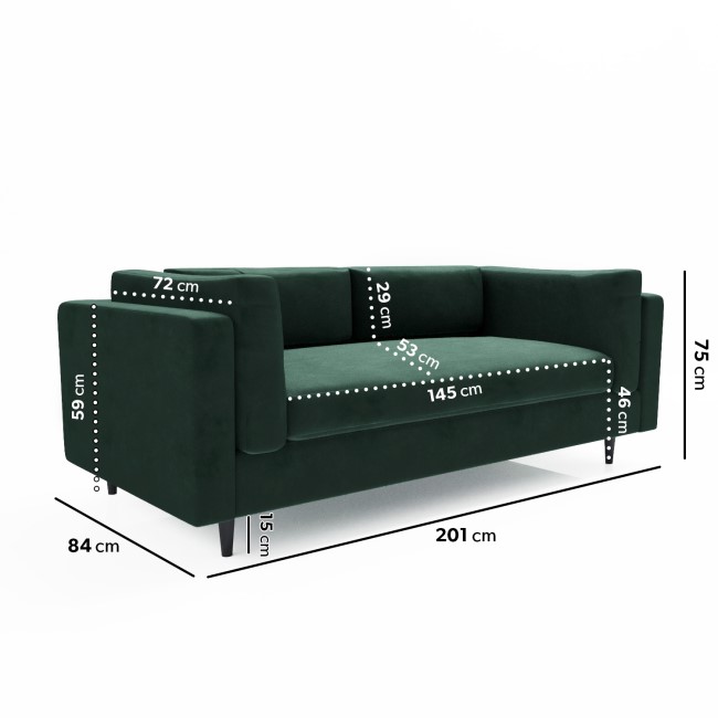 Green Velvet 3 Seater Flat Packed Sofa - Frankie