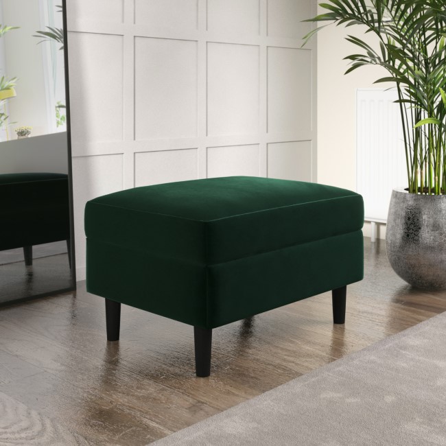 Large Green Velvet Footstool - Frankie