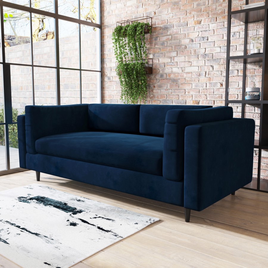 GRADE A1 - Navy Blue Velvet 3 Seater Sofa in a Box - Frankie