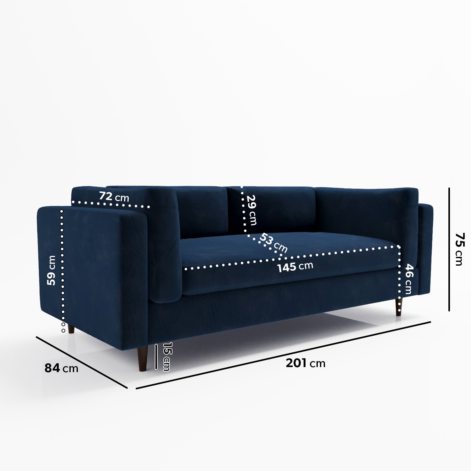 Navy Blue Velvet 3 Seater Sofa in a Box - Frankie - Furniture123