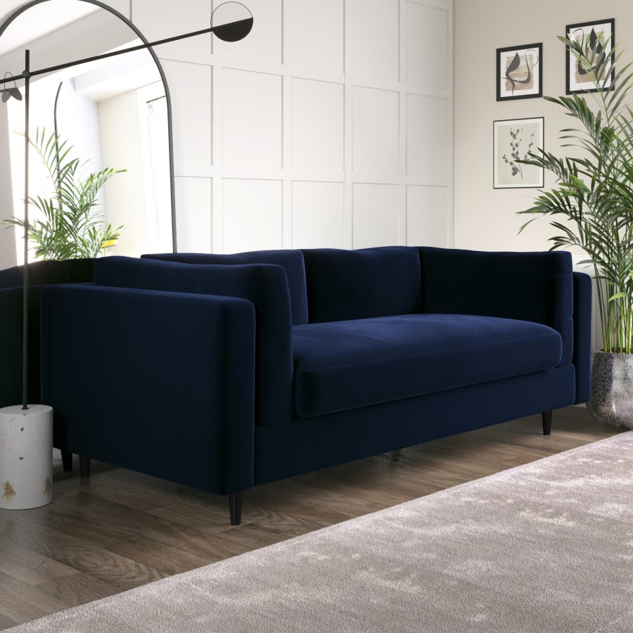 Navy Velvet 3 Seater Sofa in a Box - Frankie