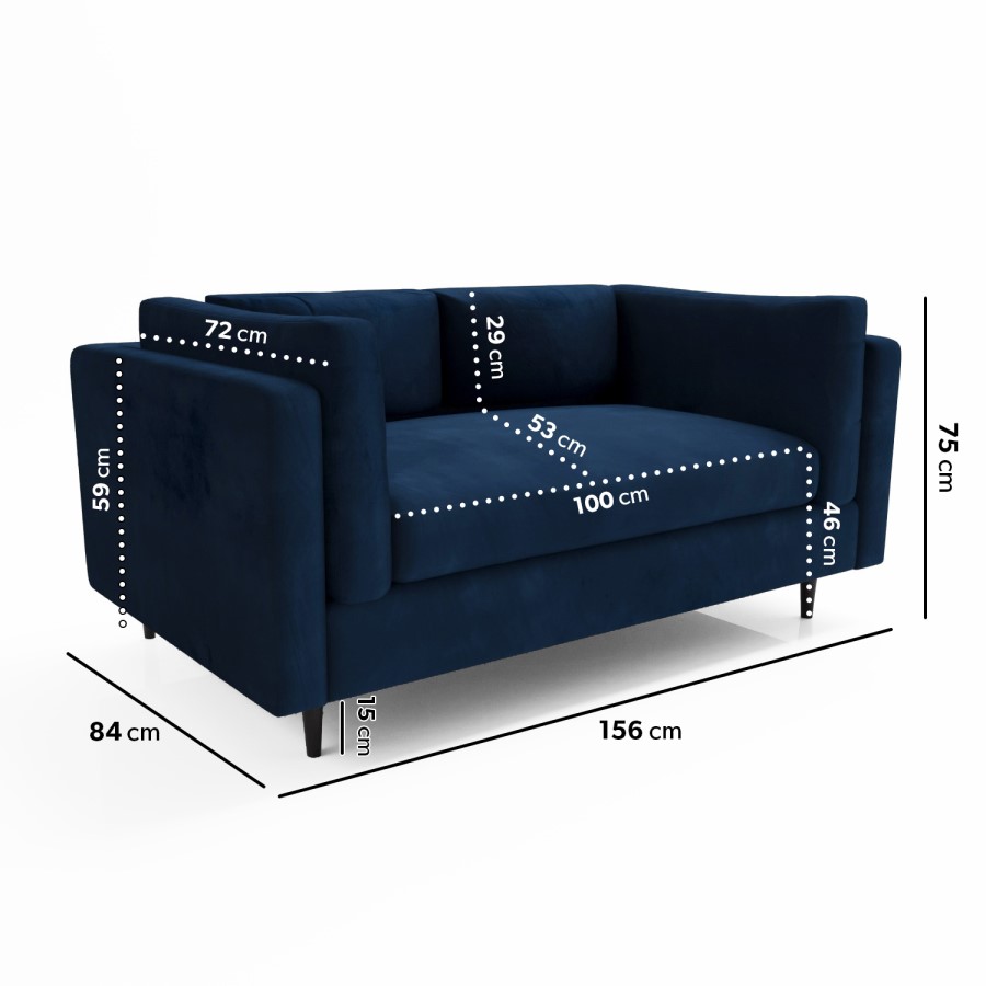 Navy Velvet 2 Seater Sofa in a Box - Frankie