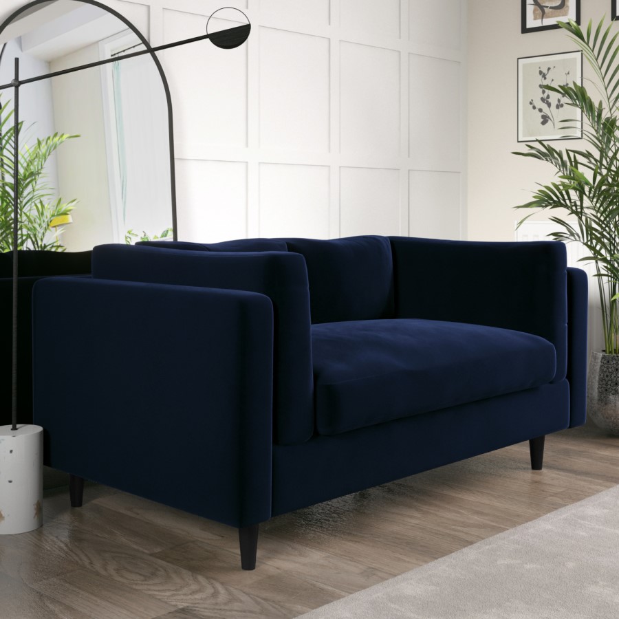 Navy Velvet 2 Seater Sofa in a Box - Frankie