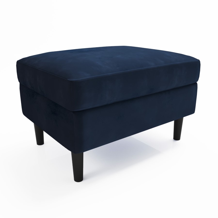 Large Navy Velvet Footstool - Frankie
