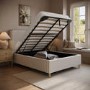 Cream Striped Chenille Double Ottoman Bed with Curved Headboard - Farrow