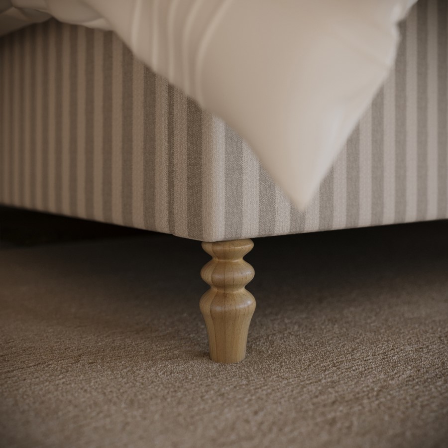 Cream Striped Chenille Double Ottoman Bed with Curved Headboard - Farrow