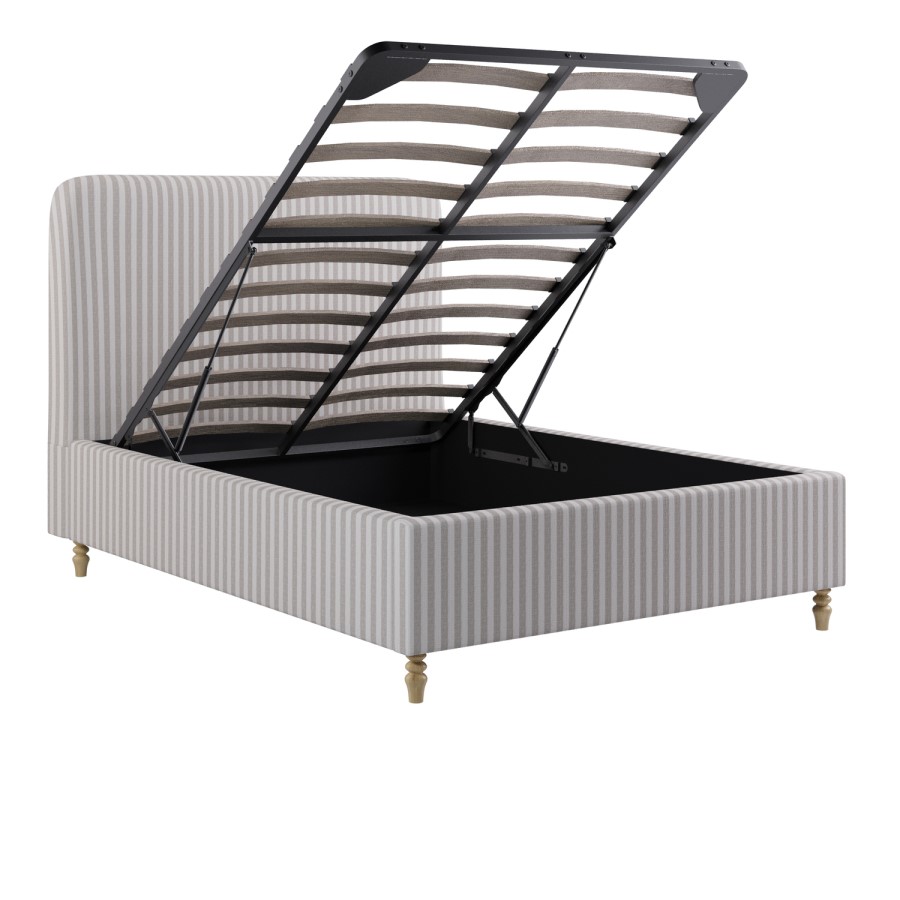 Cream Striped Chenille Double Ottoman Bed with Curved Headboard - Farrow