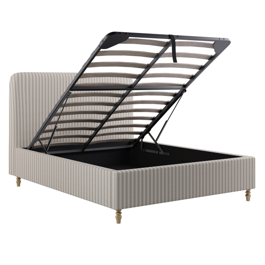Beige Striped Chenille King Size Ottoman Bed with Curved Headboard - Farrow
