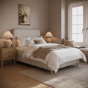 FRW001SD Beige Striped Upholstered Small Double Ottoman Bed with Curved Headboard - Farrow