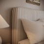 Beige Striped Upholstered Small Double Ottoman Bed with Curved Headboard - Farrow