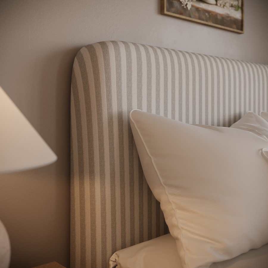 Beige Striped Upholstered Small Double Ottoman Bed with Curved Headboard - Farrow