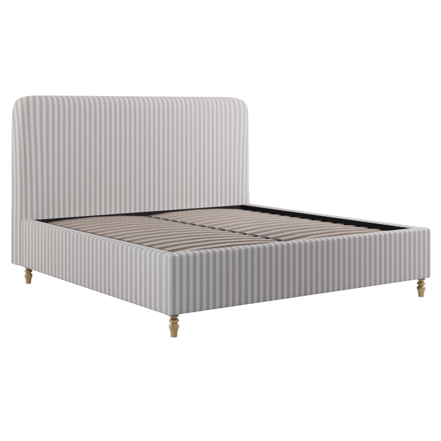 Cream Striped Chenille Super King Ottoman Bed with Curved Headboard - Farrow