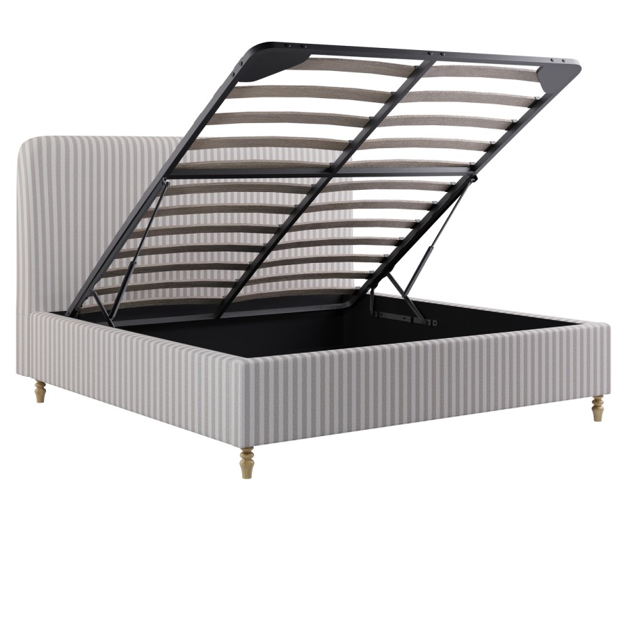 Cream Striped Chenille Super King Ottoman Bed with Curved Headboard - Farrow