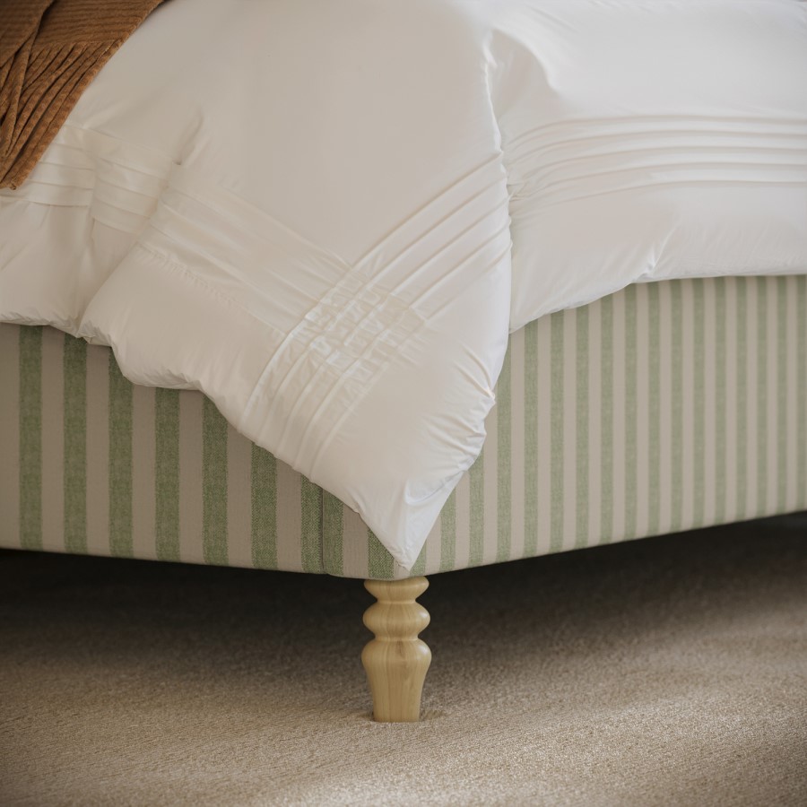 Sage Striped Chenille Double Ottoman Bed with Curved Headboard - Farrow