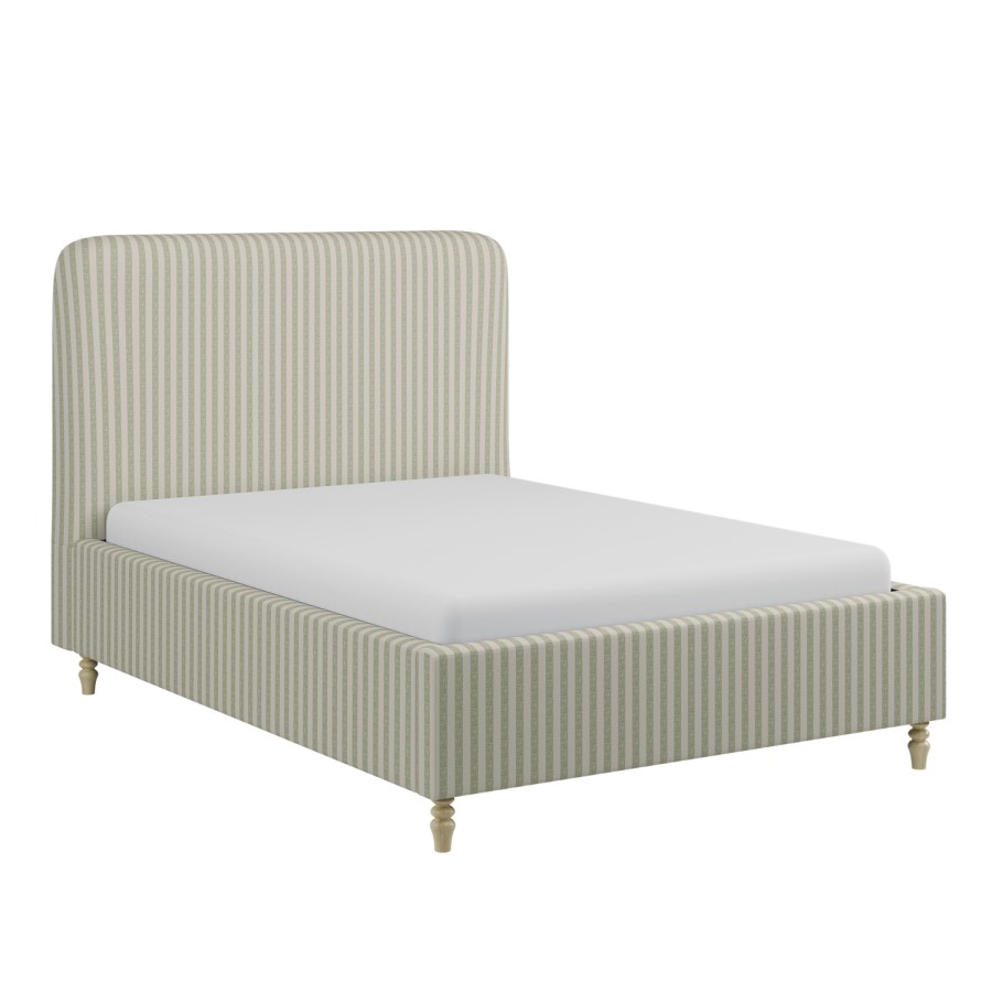 Sage Striped Chenille Double Ottoman Bed with Curved Headboard - Farrow