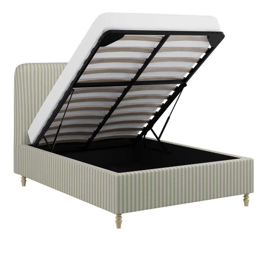 Sage Striped Chenille Double Ottoman Bed with Curved Headboard - Farrow