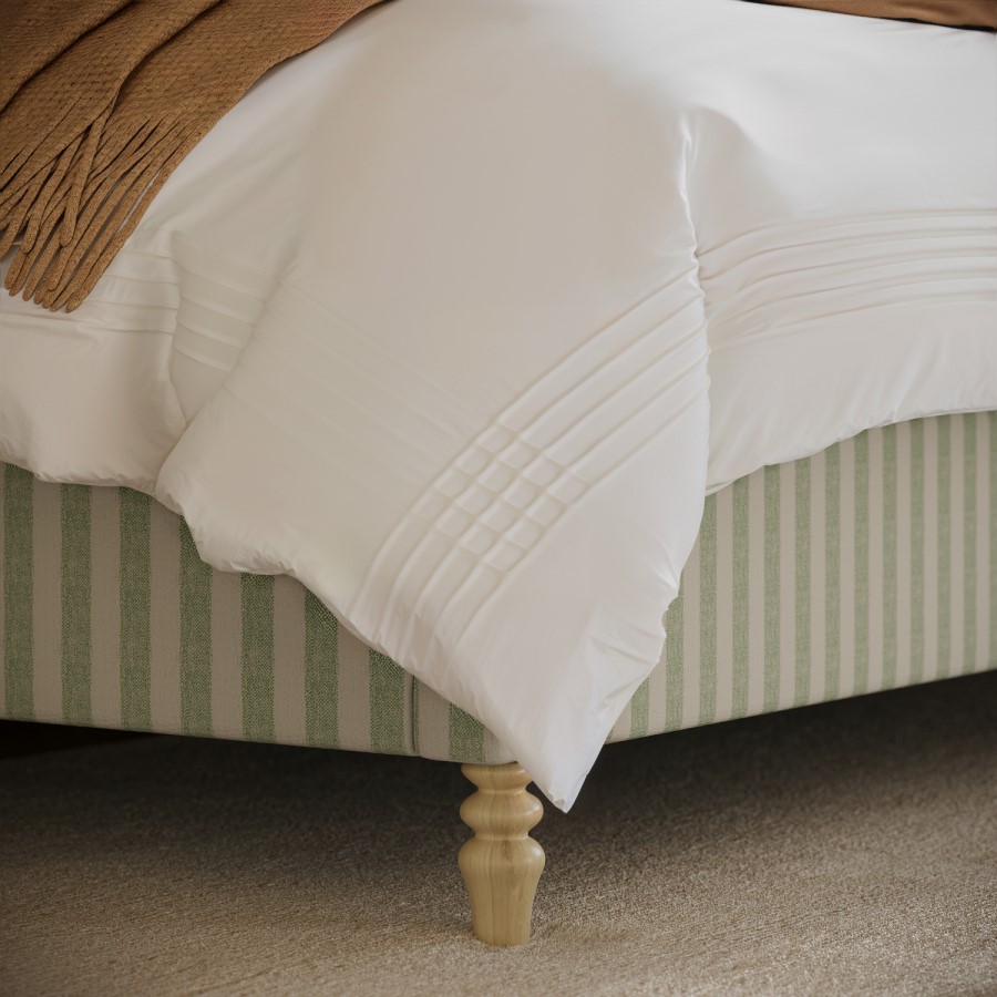 Sage Striped Chenille King Size Ottoman Bed with Curved Headboard - Farrow