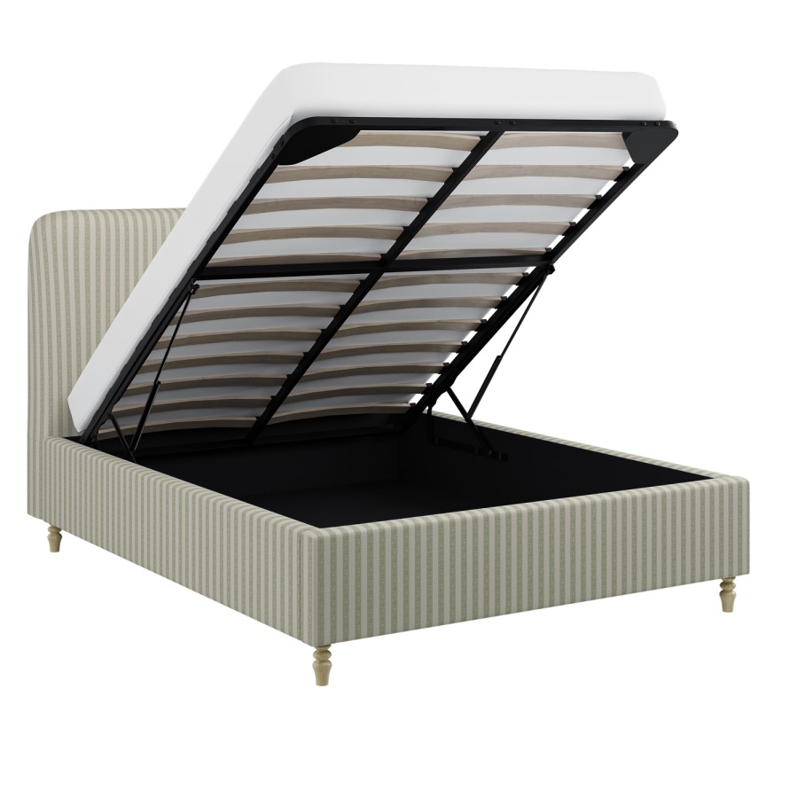 Sage Striped Chenille King Size Ottoman Bed with Curved Headboard - Farrow