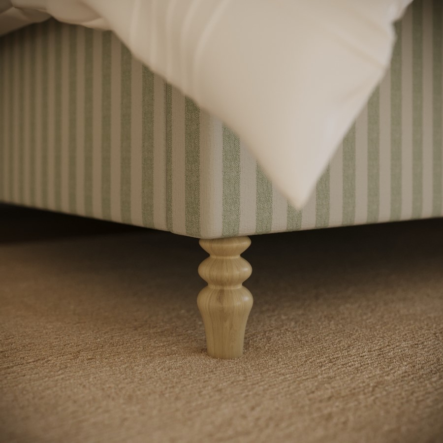 Sage Striped Chenille Super King Ottoman Bed with Curved Headboard - Farrow