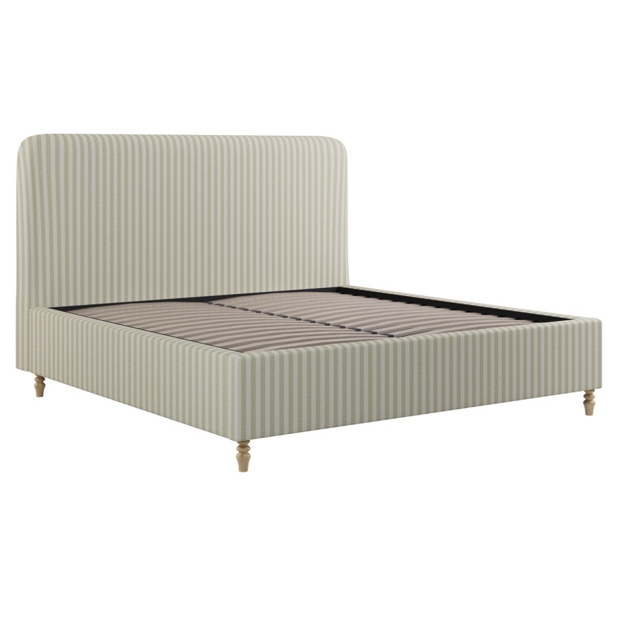 Sage Striped Chenille Super King Ottoman Bed with Curved Headboard - Farrow