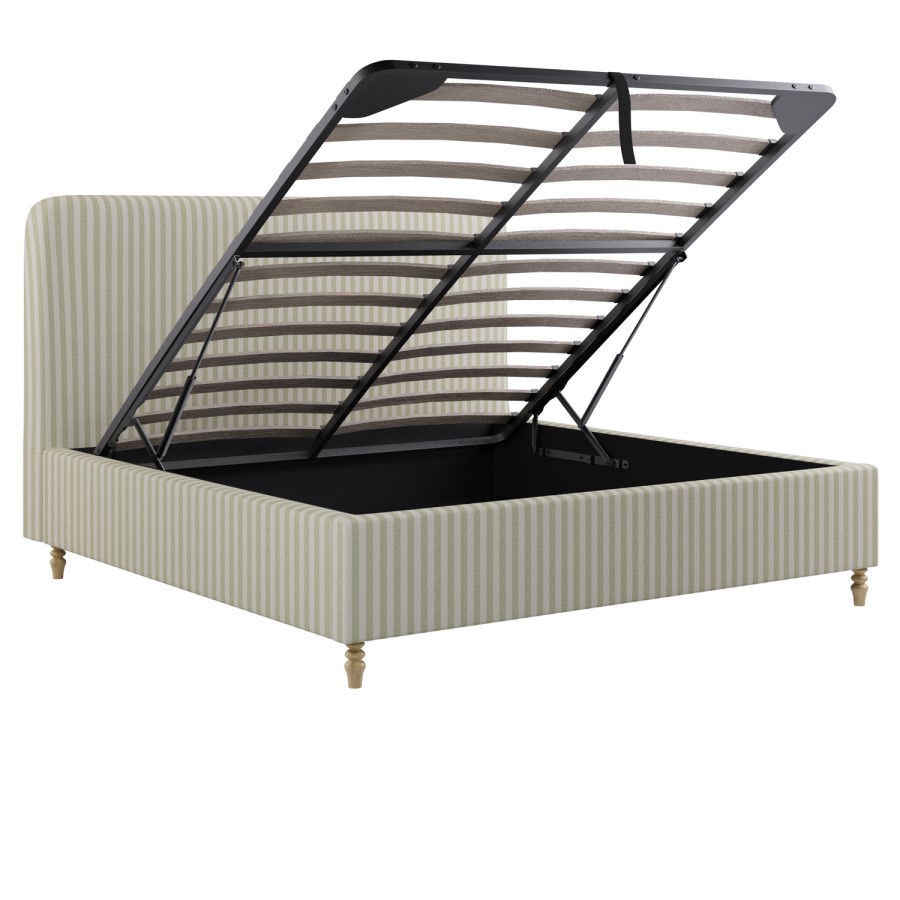 Sage Striped Chenille Super King Ottoman Bed with Curved Headboard - Farrow